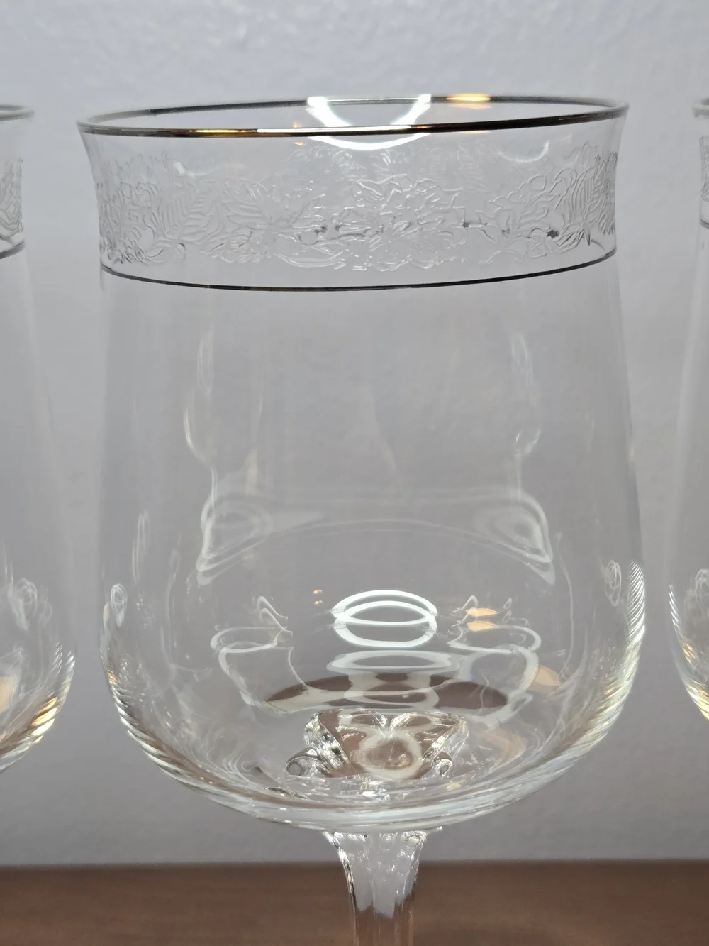 Vintage Lenox Moonspun Etched Platinum Rim Crystal Set Of 4 Wine Glasses 7